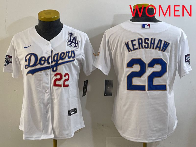Women Los Angeles Dodgers #22 Kershaw White Gold Game 2025 Nike MLB Jersey style 5